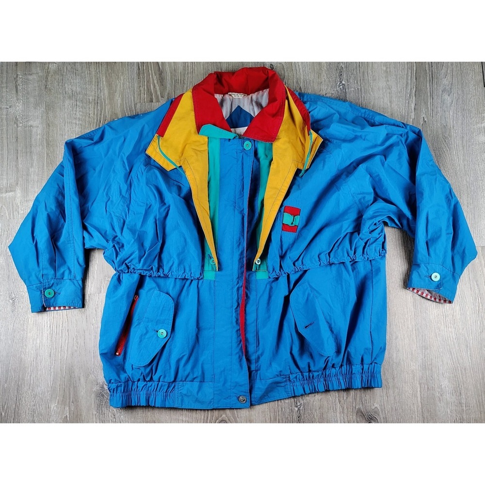 Vintage‎ 80s 90s Venezia Colorblock Windbreaker Jacket Blue Red Stripe *FLAWS